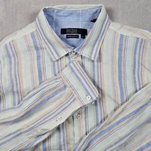 Nat Nast Shirt Mens XL Striped 100% Linen Button Up Pastel Spring Easter